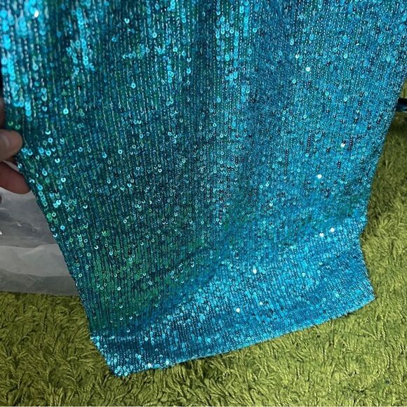 Nookie Supreme Maxi Sequins Cutout Dress Large in Aqua Blue $370 - Picture 8 of 10